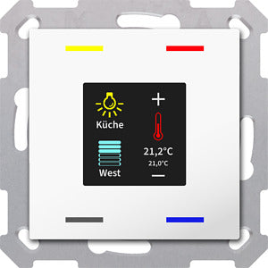 MDT BE-TAS55T4.01 Elevio - Taster Smart 55 4-fach mit Farbdisplay und T-/F-Sensor Reinweiß glänzend