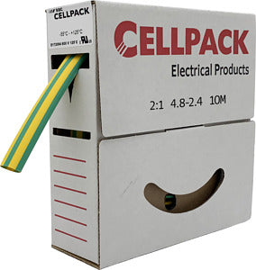 CELLPACK 127074 SB 12.7-6.4 8m Warmschrumpfschlauch in Abrollboxen dünnwandig ohne Kleber grün-gelb
