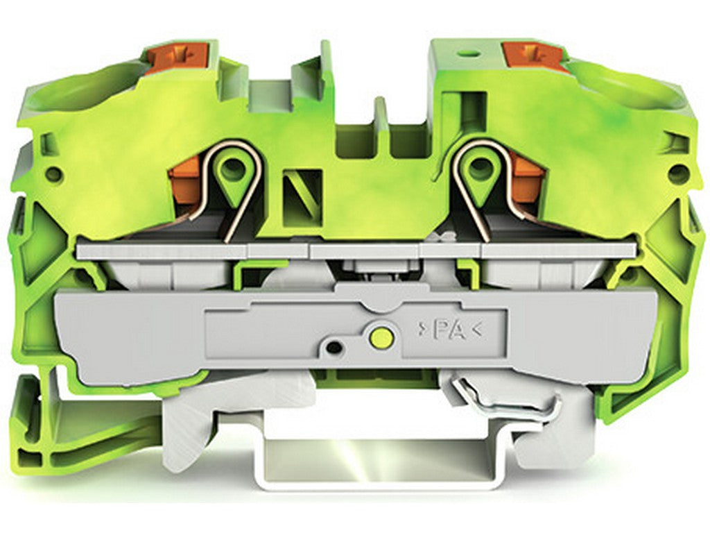 WAGO 2216-1207 2-Leiter-Schutzleiterklemme mit Drücker 16 mm² Push-in CAGE CLAMP® grün-gelb