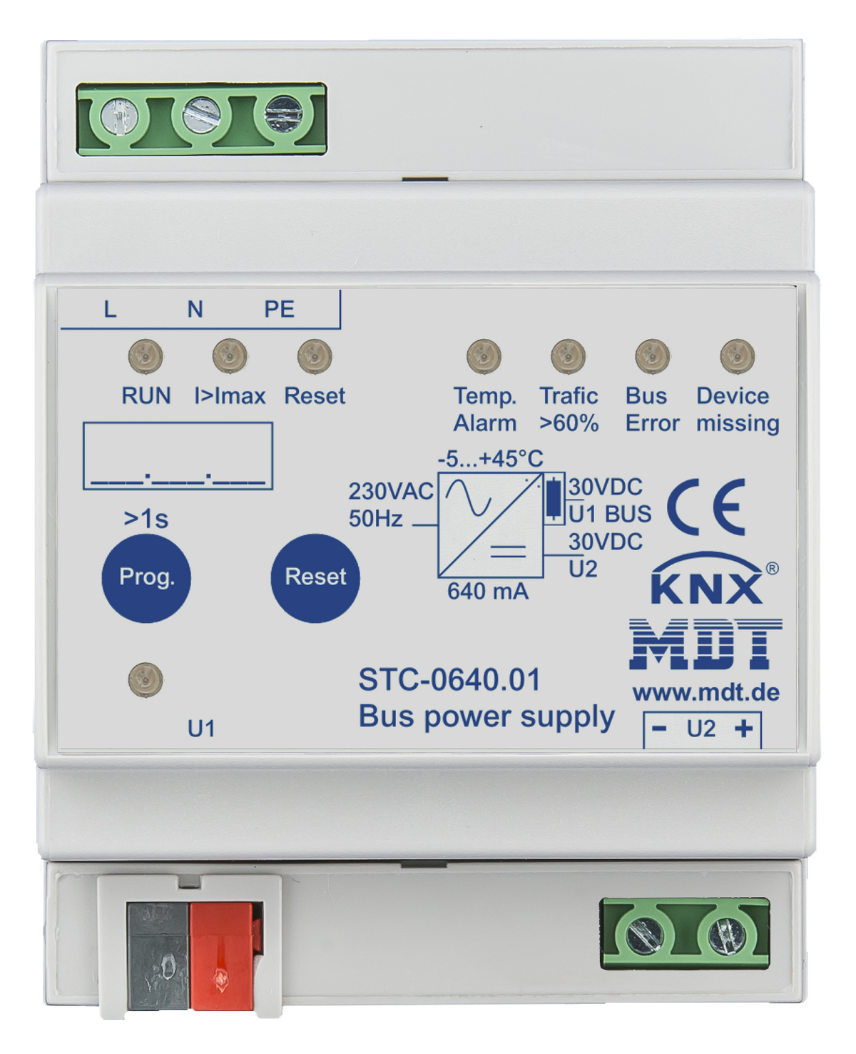 MDT Busspannungsversorgung mit Diagnosefunktion, 4TE, REG, 640mA