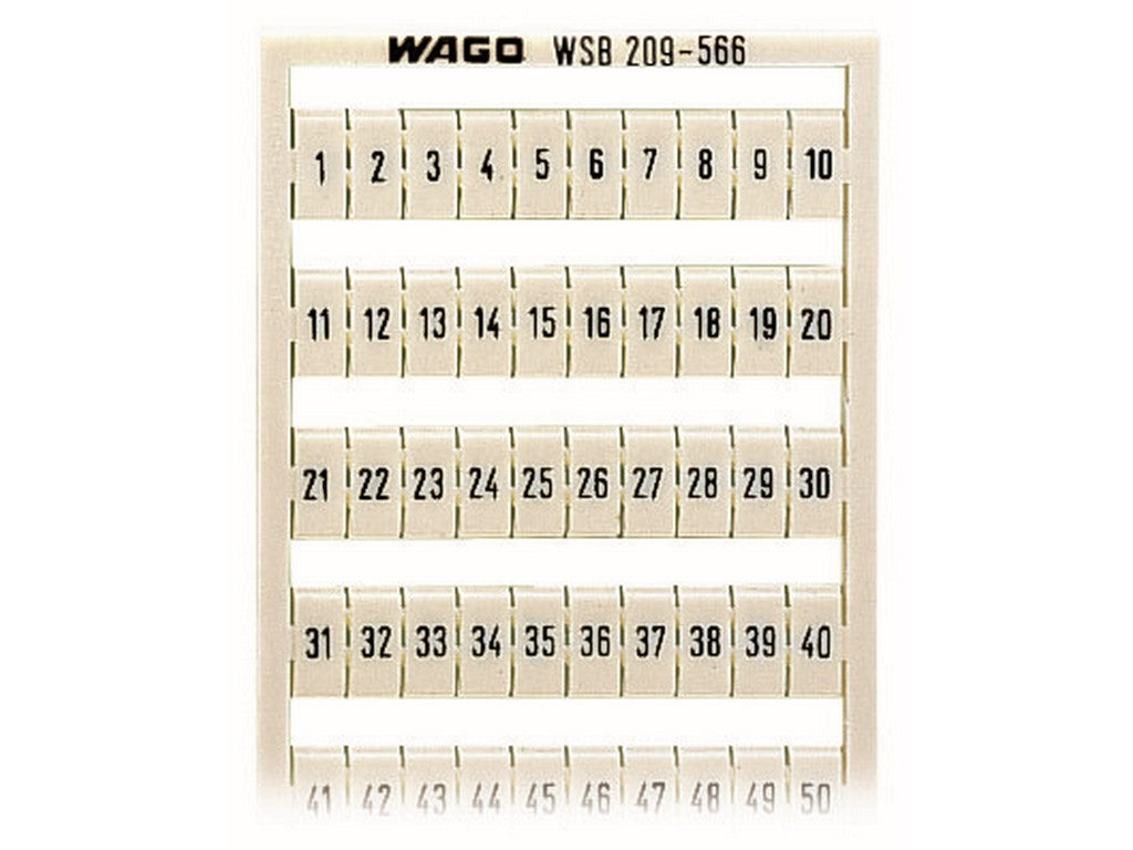 WAGO 209-566 WMB-Beschriftungskarte bedruckt 1 ... 50 Aufdruck waagerecht aufrastbar weiß