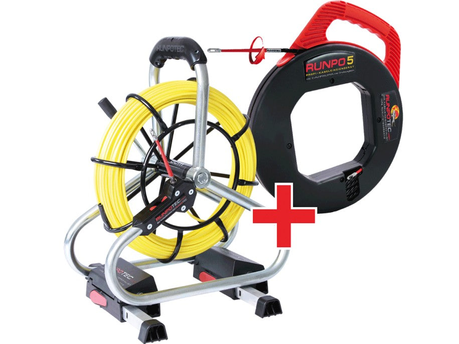 RUNPOTEC 11120 Glasfaserstab mit Stahlhaspel Profi-Set + Profi Kabeleinziehgerät RP5 - 30 m + GF4.5 Profi-Set Ø 4,5 mm - 60 m
