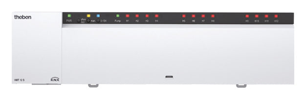 Heizungsaktor, HMT 12 S KNX, von Theben. Zum Steuern von 12 Heizkreisen mit thermischen Stellantrieben, schaltend 24 V DC oder stetig 0–10 V DC.