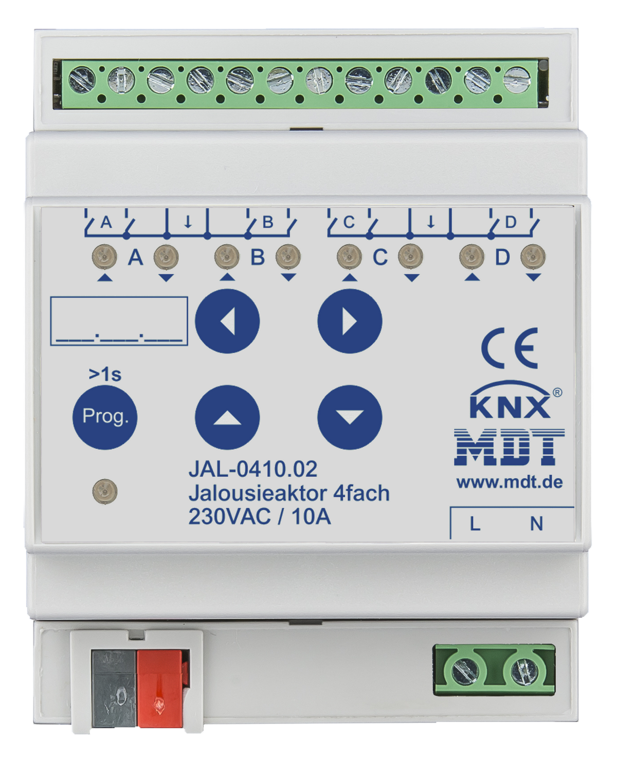 MDT Jalousieaktor 4-fach, 4TE, REG, 10A, 230VAC